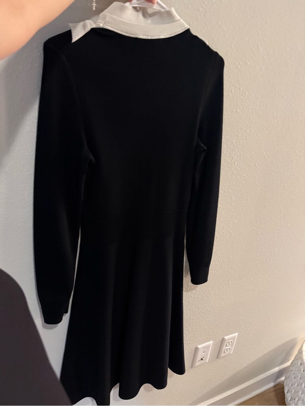 Classic Black & White Long-Sleeve Sandro Paris Dress. White Collar. Size S-M